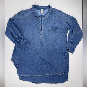 We The Free Indigo Blue Button Henley Shirt